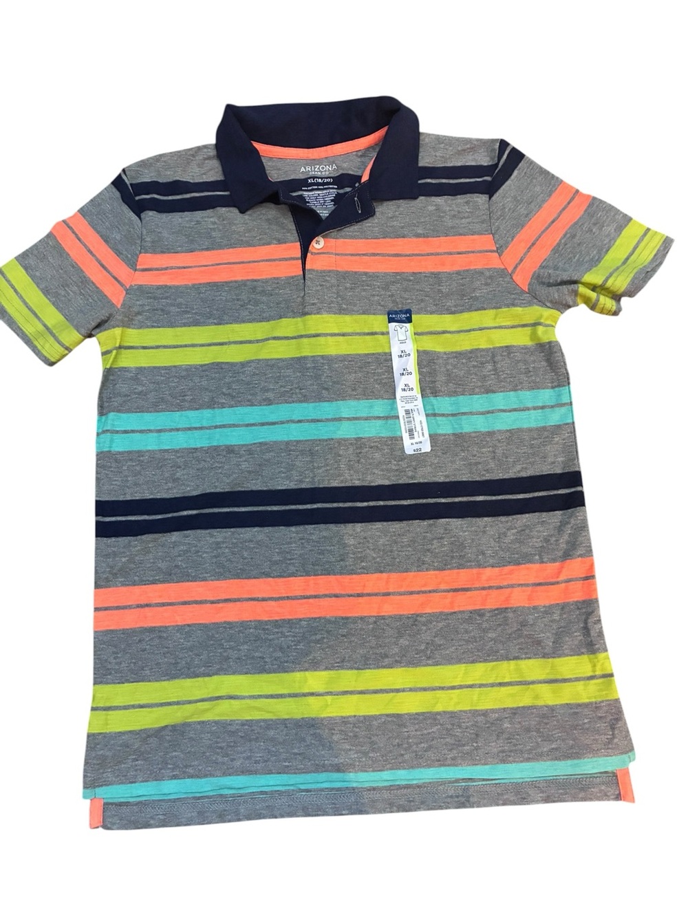 Arizona Jean Company Gray Polo with Neon Orange, Lime and Aqua Stripes
